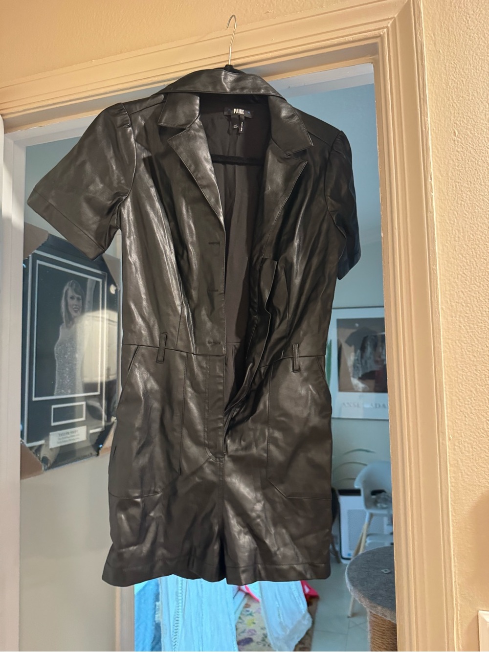 Pleather romper with matching tie belt